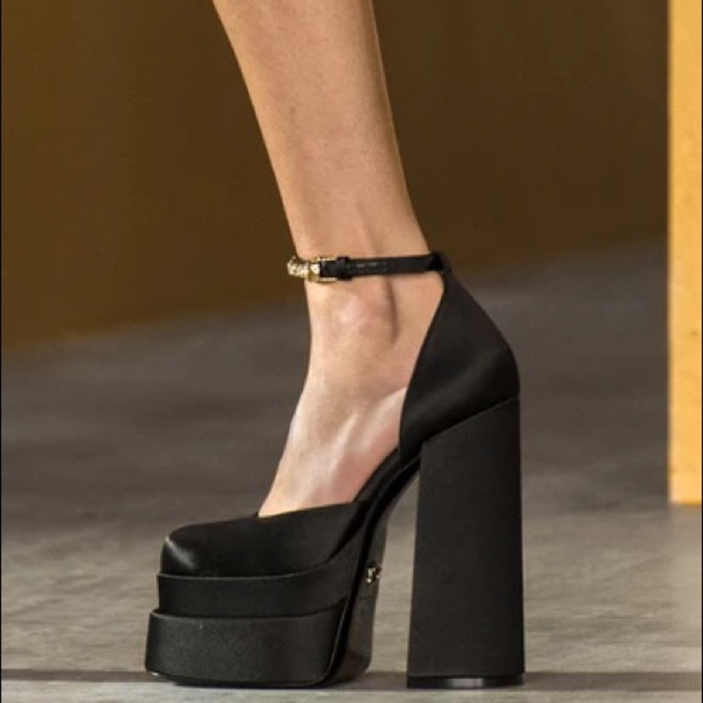 Versace Sexy platform shoes black satin 38.5
